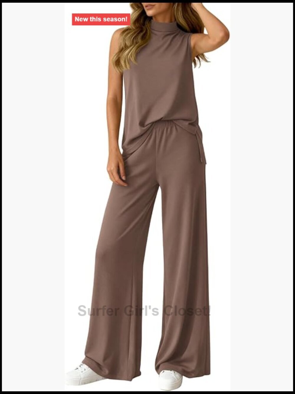 Sleeveless Mock Neck Wide Leg Pant Lounge Set